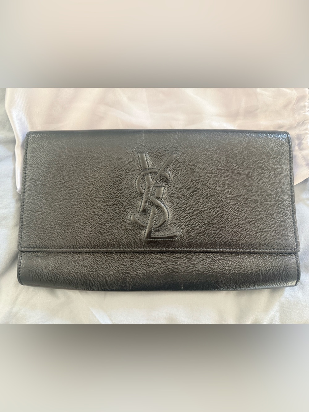 Yves Saint Laurent Black Leather Embossed Logo Clutch